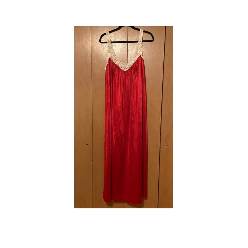 Vintage Another Glance nightgown Red Lace Lingerie Shimmer Small S